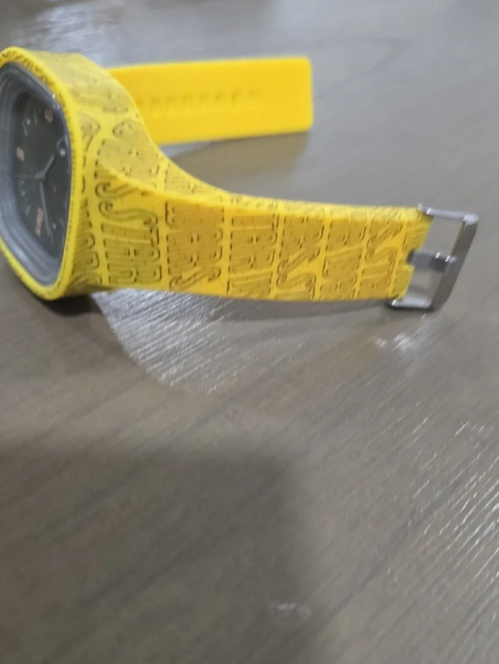 Flex Yellow Silicone Smartwatch with Printed Band and Analog Face